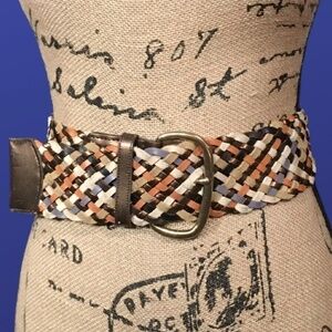 UNBRANDED Woven Leather Belt, WIDE, Blue/Copper/Beige/Brown, Pre-owned